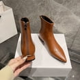 thumbnail image 4 of Aayomet Snow Boots for Women Leather Solid Color Autumn Thick Sole Square Heels Zipper Short Booties Pointed Toe (Brown, 6.5), 4 of 5