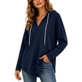 thumbnail image 2 of Hoodie Hzzrkos Women's V-neck Hooded Sweatshirt Long Sleeved Drawstring Hooded Pullover Casual Loose Fall And Winter Curved Hem Sweatshirt Beige L, 2 of 9