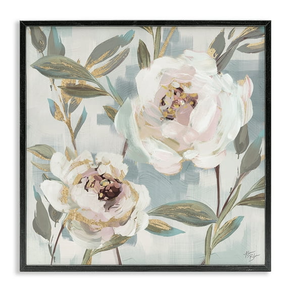 Stupell Industries White Peony Duo Plants & Flowers Painting Black Framed Art Print Wall Art, 12 x 12