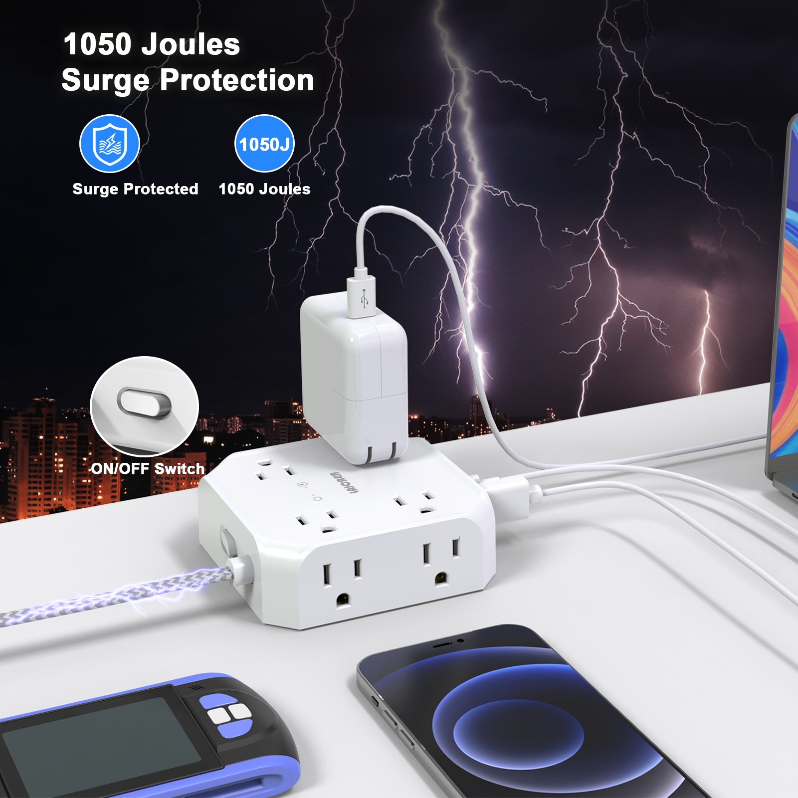 Lajcaen 5 Ft Surge Protector Power Strip With 8 Outlets photo 4