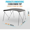 thumbnail image 2 of SereneLife 4 Bow Bimini Top - 2 Straps and 2 Rear Support Poles with Marine-Grade 600D Polyester Canvas (Gray), 2 of 8