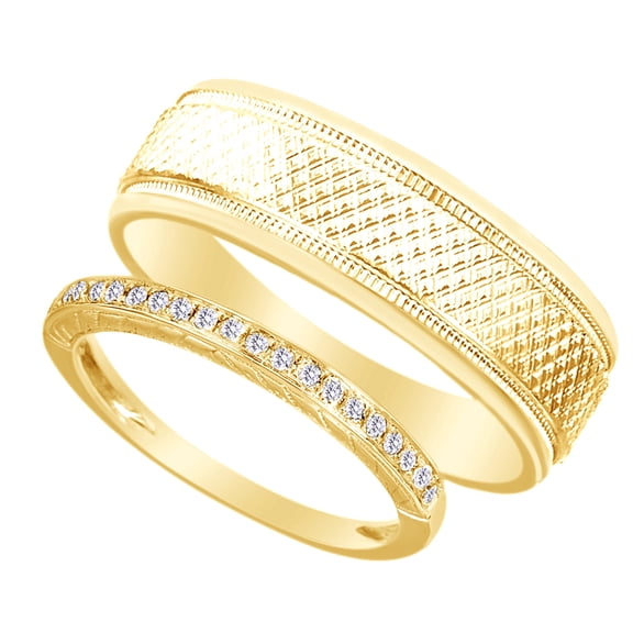 AFFY Rounds Cut White Natural Diamond His And Hers Wedding Band Set in 14K Yellow Gold (0.13 Cttw)