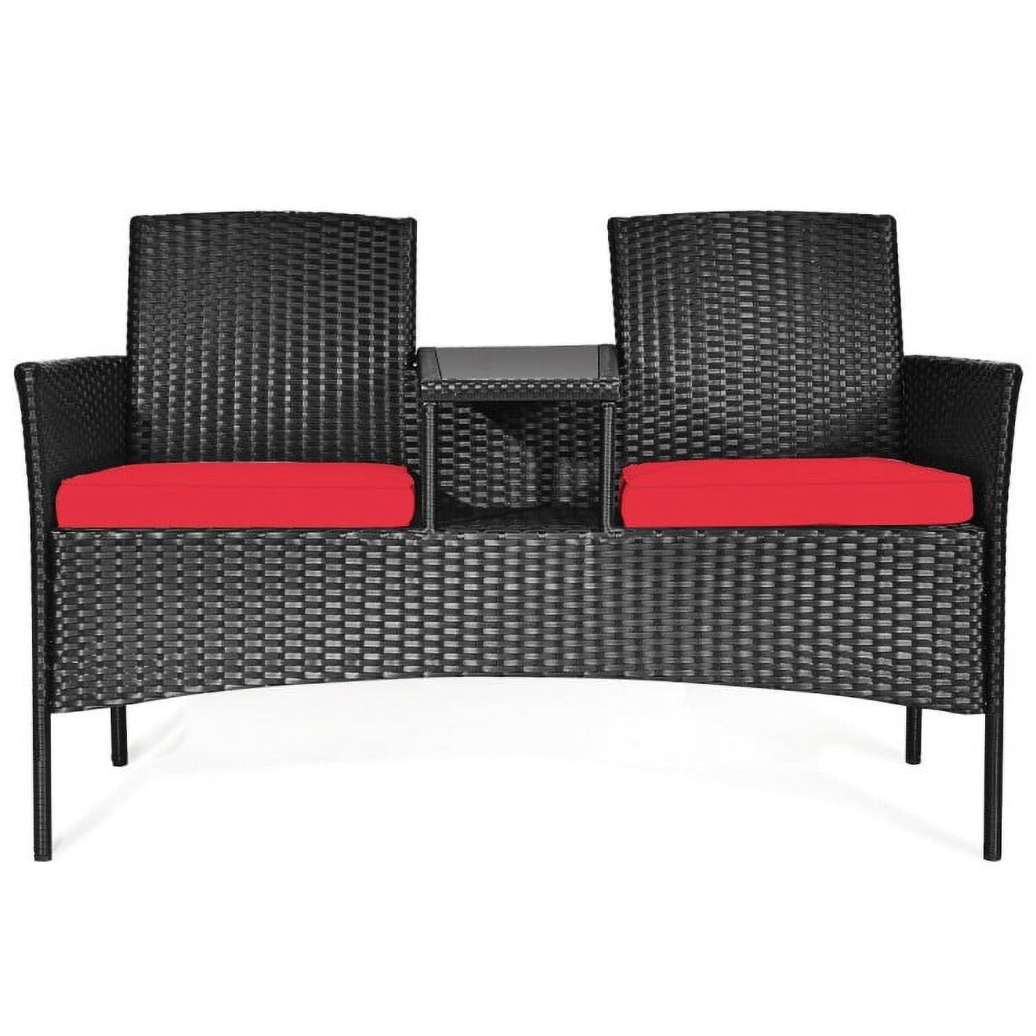Aimee Lii Modern Patio Conversation Set with Built-in Coffee Table and Cushions, Balcony Chair, B-Red