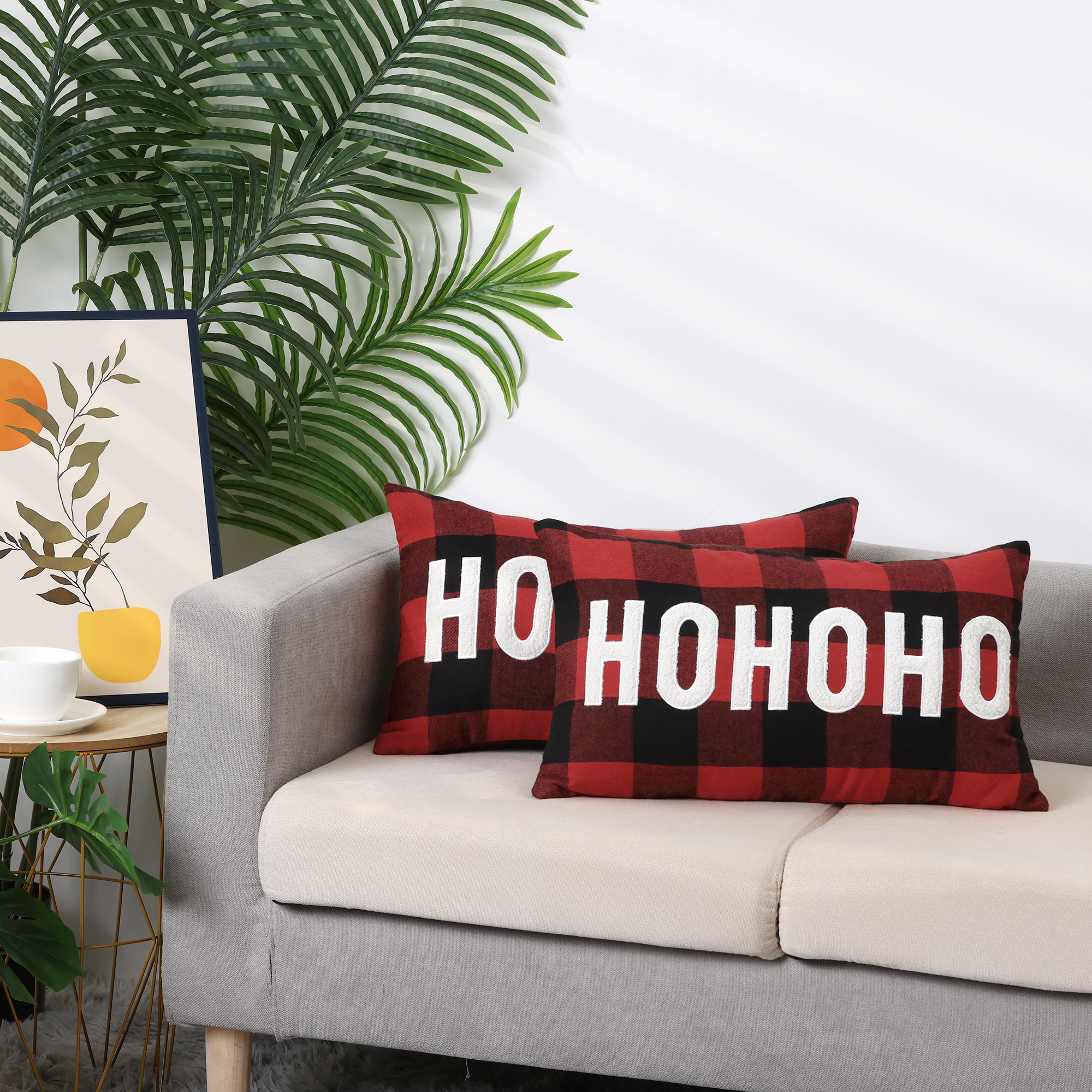 Unique Bargains Plaid Print Throw Decorative Pillow Covers Farmhouse Pillowcase Pack of 2 English 12" x 20"