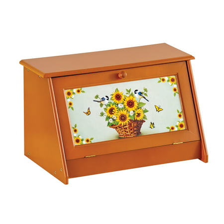 Sunflower Vintage-Style Wooden Bread Box - Food Protection and Kitchen (Best Bread Box To Keep Bread Fresh)