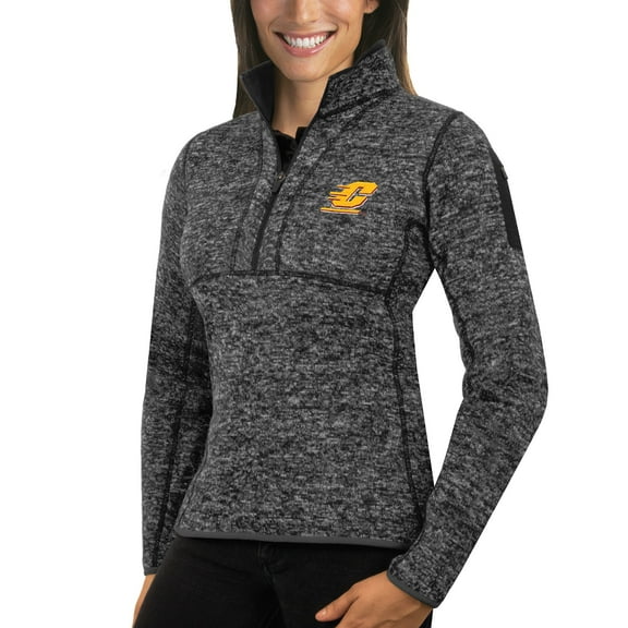 Women's Antigua Charcoal Central Michigan Chippewas Fortune 1/2-Zip Pullover Sweater