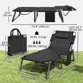 thumbnail image 2 of 29.5" Wide Folding Outdoor Chaise Lounge Chair with Removable Cushion and Side Pocket, 5-Position Adjustable Backrest Mesh Sun Lounger for Patio, Beach, Camping, Dark Grey, 2 of 7