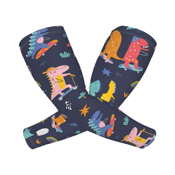 Balery Cartoon Dinosaur Scooter Sport Blue Mangas Refrescantes para Brazos para Hombre y Mujer – Transpirables y Absorbentes de Humedad para Mujeres, Hombres y Niños