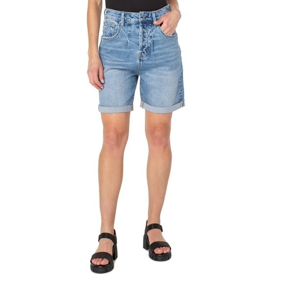 Earnest Sewn Women's Cuffed Pleated Denim Shorts Blue Size 33