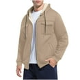thumbnail image 3 of KeShDi Jacket Men's Fleece Solid Color Long-sleeve Hooded Pocket Drawstring Top Coat Khaki M, 3 of 7