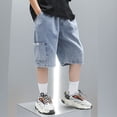 thumbnail image 5 of Mercatoo Girls Baggy 𝐁ermuda Denim Shorts Loose Elastic Waist Wide Leg Jean Shorts Kid Boy Girl Summer Casual Pocket Washed Jorts, 5 of 8