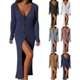 thumbnail image 4 of Womens Deep V Neck Button Down Long Knit Sweater Dress Bodycon Long Sleeves Sweater Maxi Dress, 4 of 6