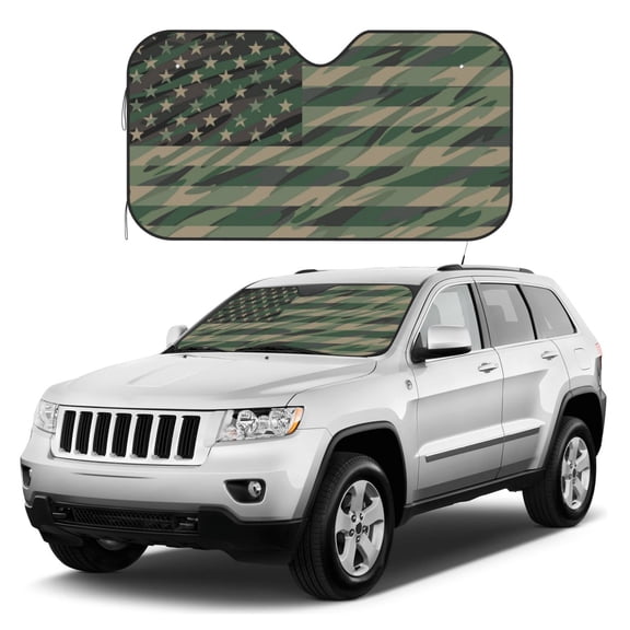 Kdxio Jungle Green Camo USA Flag Print Windshield Sun Shade, Foldable Sun Blocker for Car,Truck,SUV Automotive Interior Sun Protection,Reflective Shade for Front Windshield(Small)