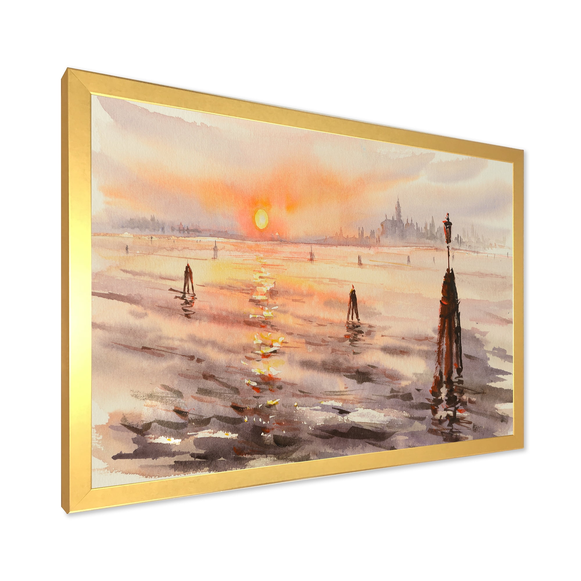 Designart 'Panorama of Venice Laguna Beach At Sunset' Nautical & Coastal Framed Art Print