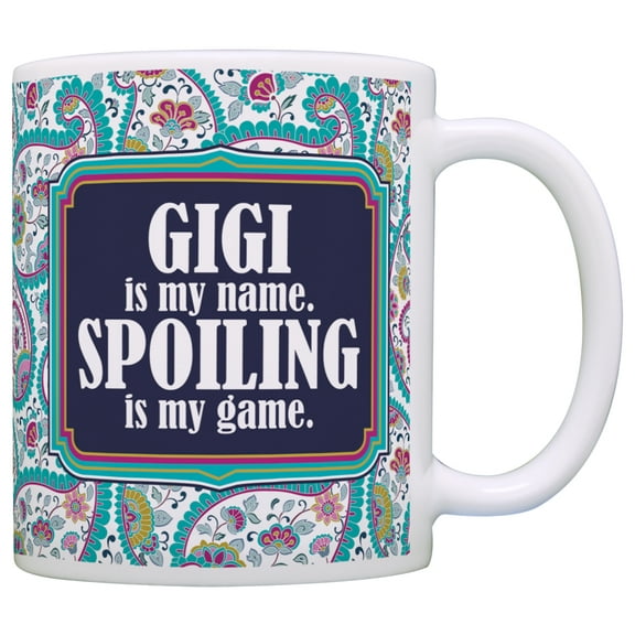 ThisWear Gift for Grandma Gigi is my Name Spoiling is my Game 11 ounce Coffee Mug Paisley