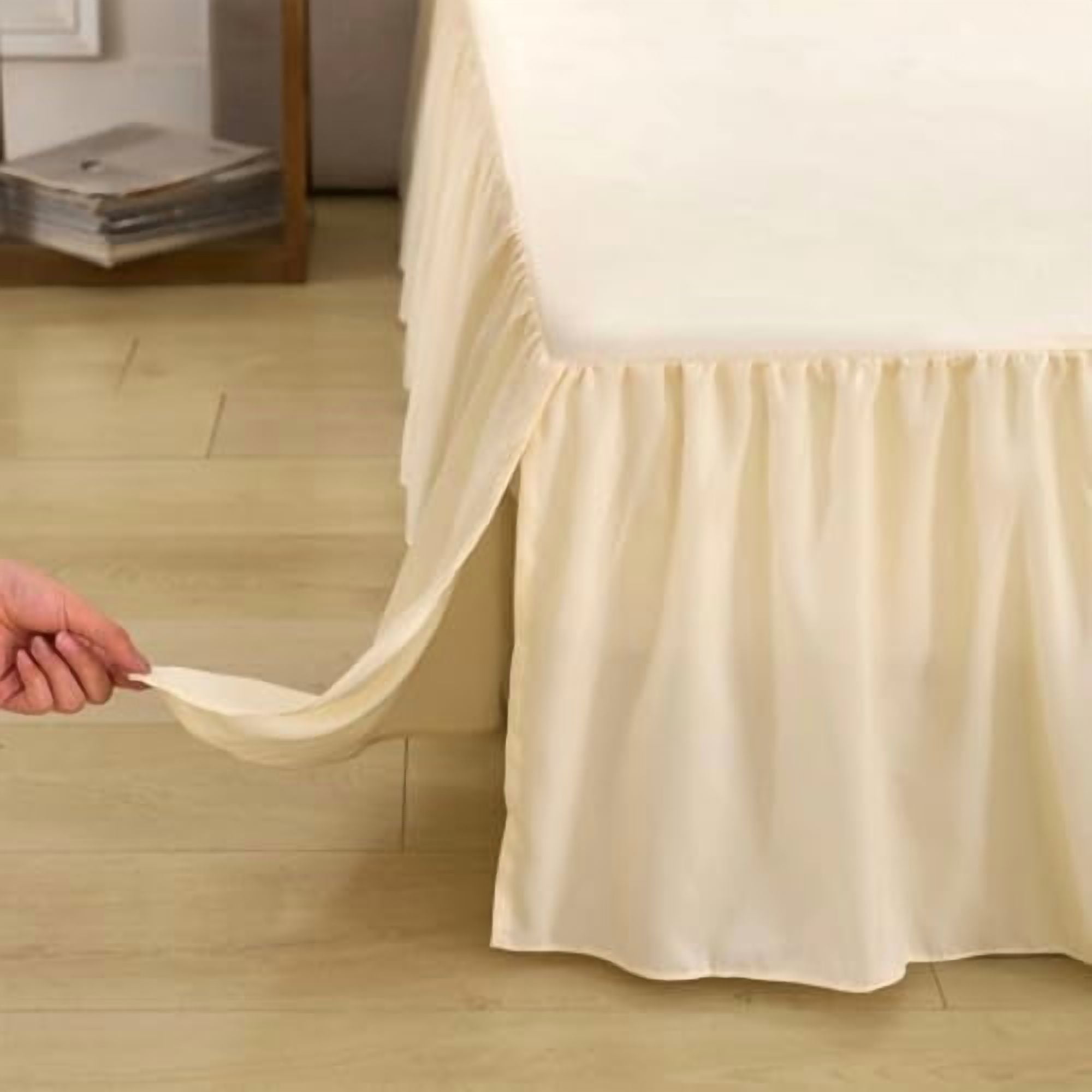 Bed Skirt Queen Size Ruffled Bed Skirt with Split Corners, Queen Bed Skirts 12 Inch Drop, Queen Size Bed Skirting with Platform, 12'' Queen, Beige
