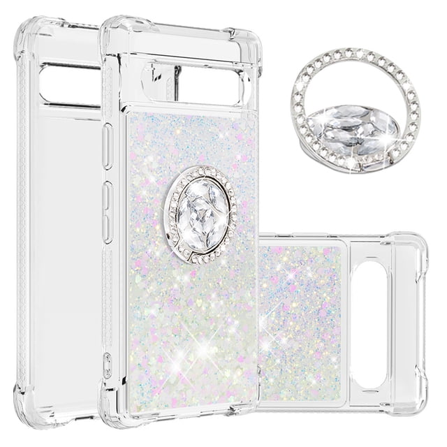 Case for FOXDOCK Google Pixel 7A Full Corner Protection Glitter Phone Case with Ring Holder