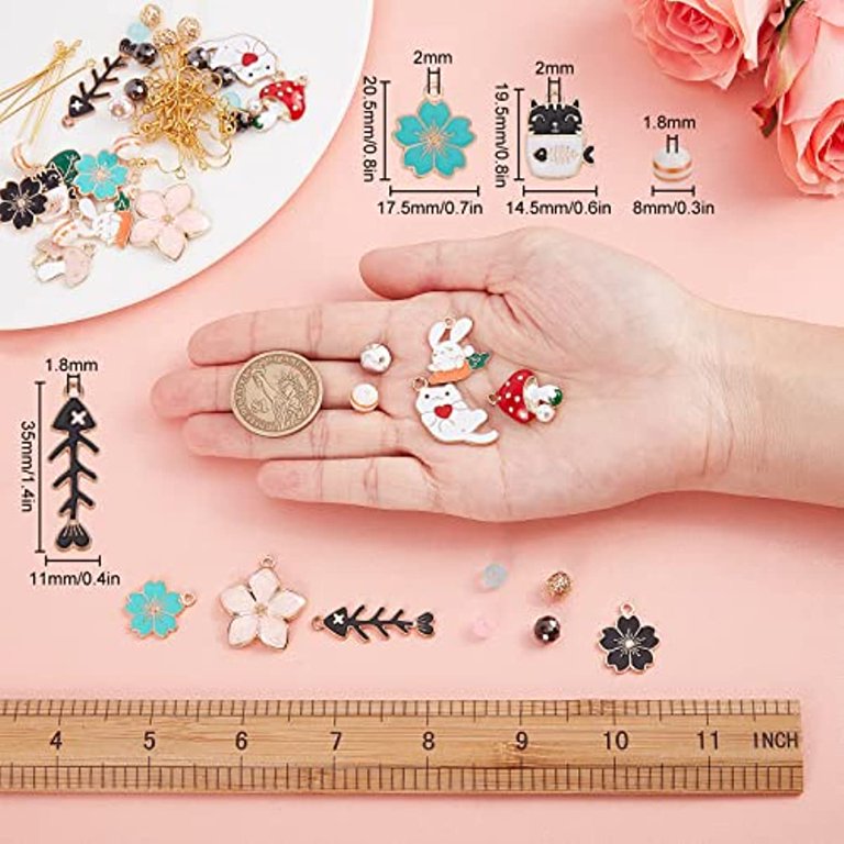 1 Box DIY 10 Pairs Sakura Enamel Charms Easter Rabbit Earrings Making Kit  Bunny Charms for Jewelry Making Cat Mushroom Fish Bone Charm Faceted Glass  Bead Filigree Beads Women Instruction 