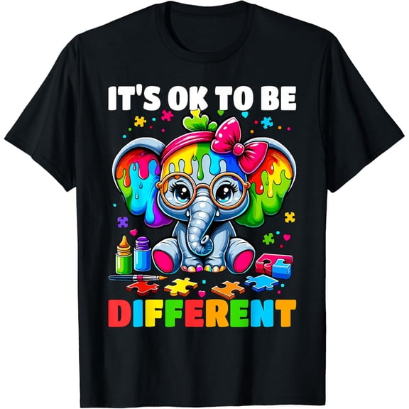 Autism Awareness It'S Ok To Be Different Cute Elephant Shirt BLACK Unisex S-5XL