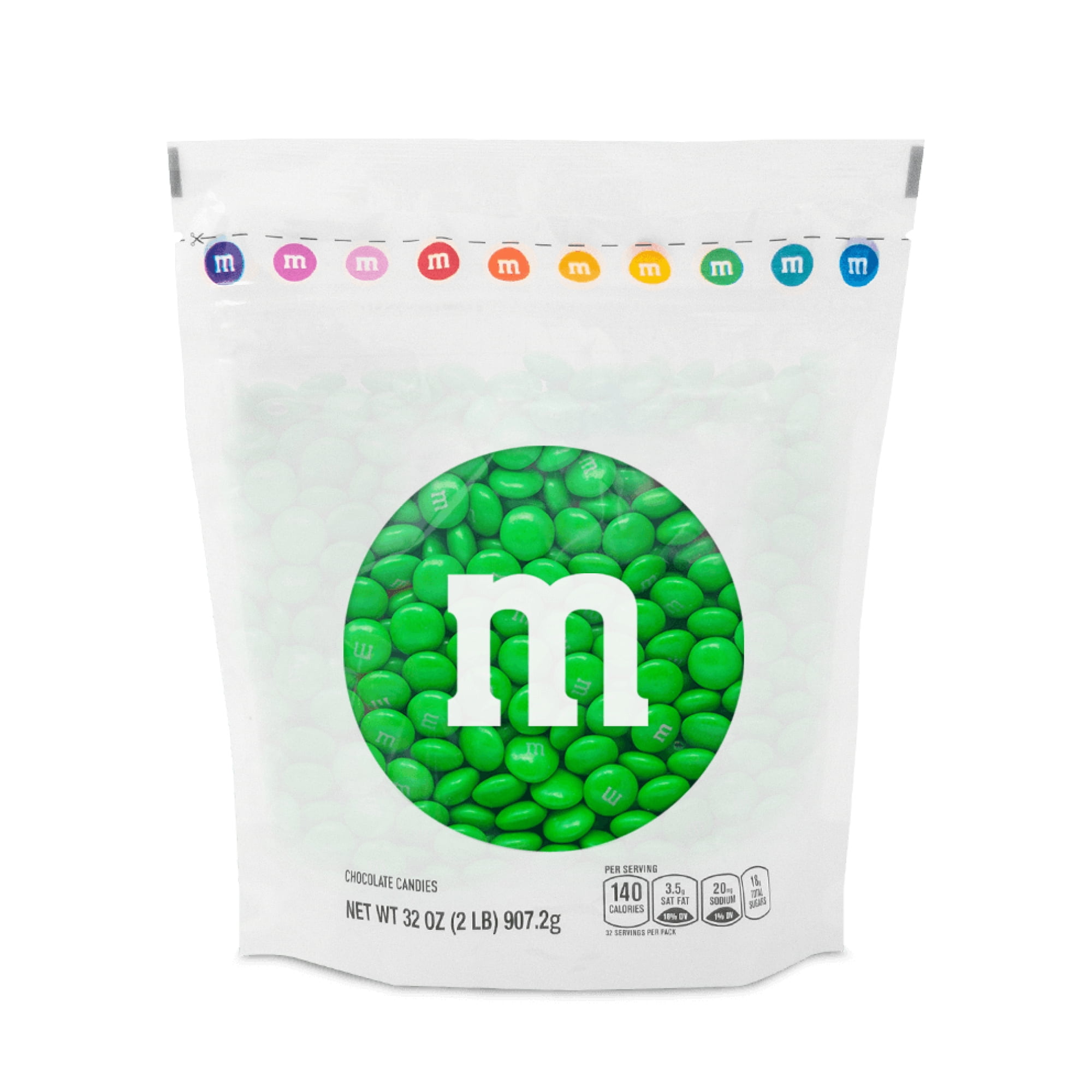 M&M'S World Green Milk Chocolate Candy 2lb Bag for Celebrations and Party Favors