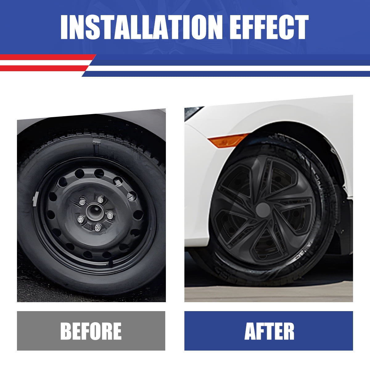 16" Set of 4 Hubcaps Wheel Rims Cover for 2016-2025 Honda Civic Sedan Compatible with Steel Wheels Snap on Installation(16-inch,Black Matte)