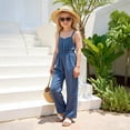 thumbnail image 2 of Girls Tween Sleeveless Spaghetti Strap Jumpsuit Wide Leg Smocked Waist V-Neck Solid Blue,Size 10-11 T, 2 of 5