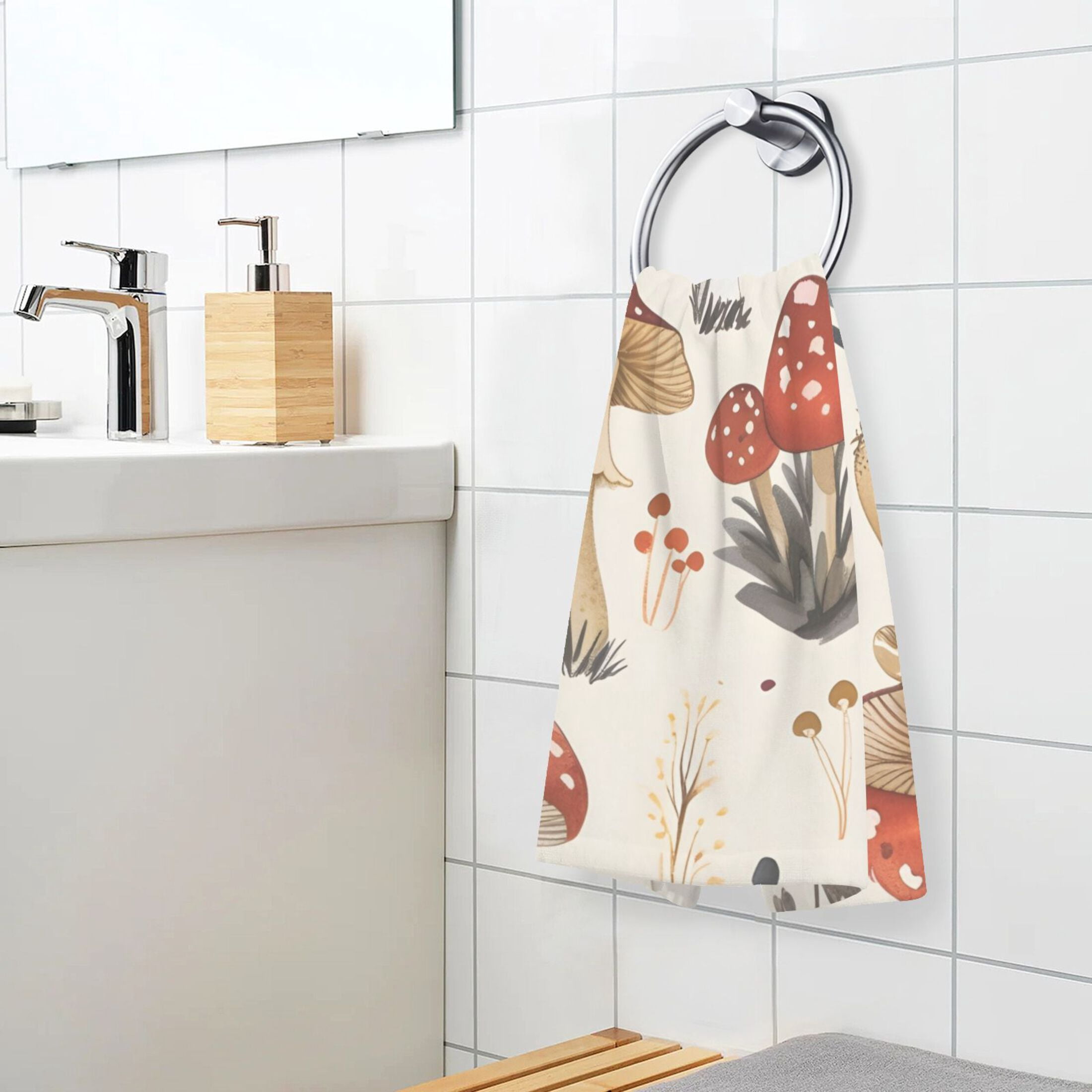 2 Pcs Hand Towel Set Mushroom Fallen Leaves Cotton Absorbent Soft Face Towels 400 GMS Bath Towels for Bathroom Kitchen Shower Hotel Decor 16"x28"