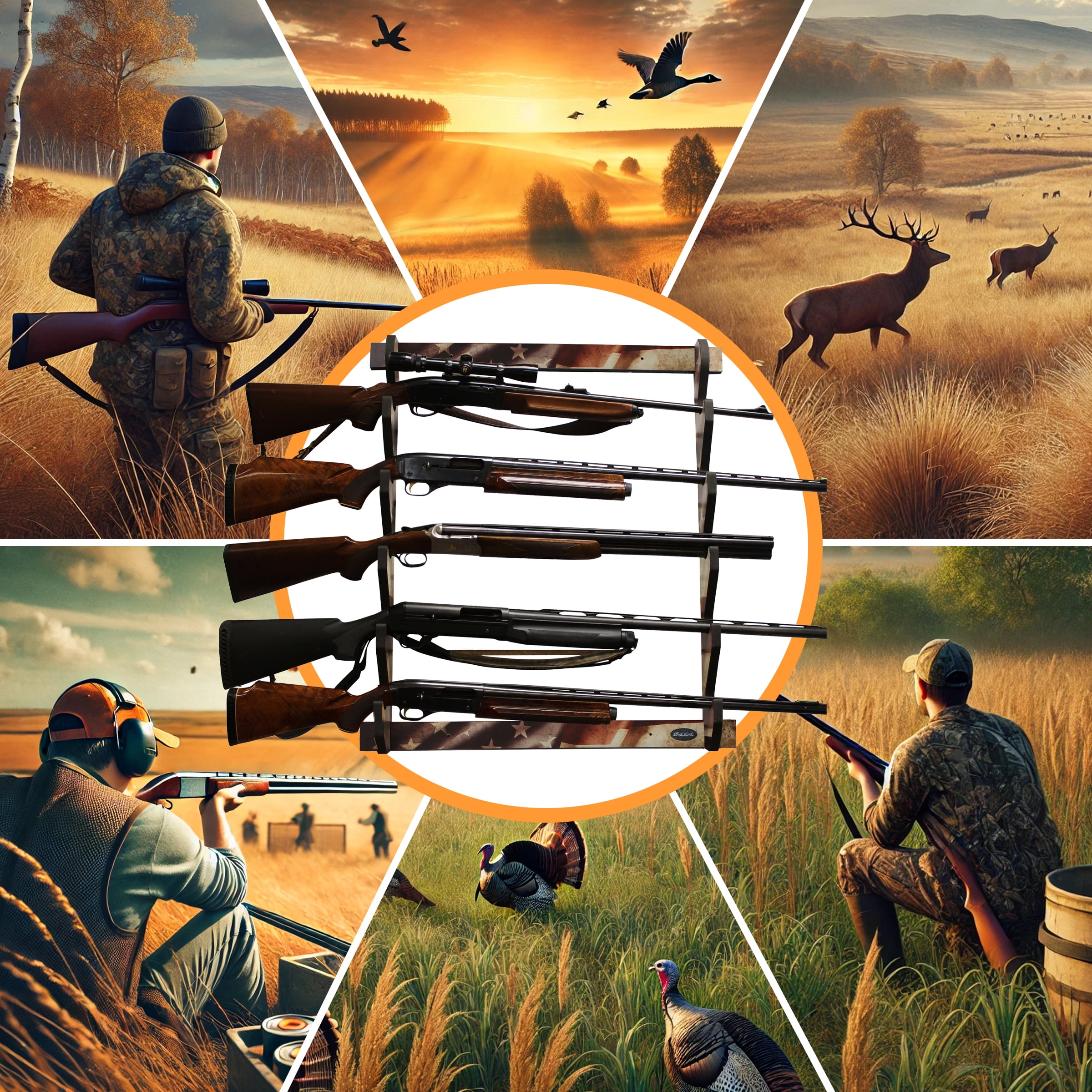 Rush Creek Creations 5-Gun Wall Rack Americana Secure Mount for Shotguns and Rifles