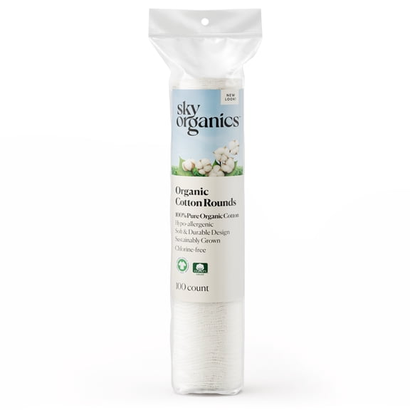 Sky Organics 100% Organic Cotton Rounds, Makeup Remover Pads, 100 Count