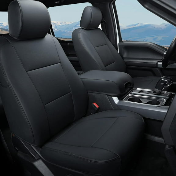 AOMSAZTO Seat Covers for Ford F150 XL XLT: 2015-2025 SuperCrew & F250 F350 F450 2017-2025 Super Duty Crew Cab XL XLT, Custom Fit Full Set Faux Leather Black