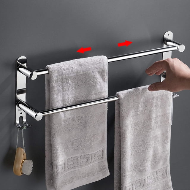 Toallero de barra ajustable, color negro, con toallero retráctil de acero inoxidable para montar en la pared, ahorra espacio en la cocina, el baño y el inodoro