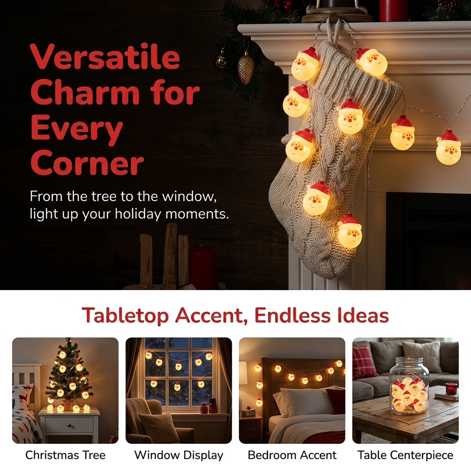 Unique Bargains Fairy Garlands Yuletide Noel Decor Lamps 9.8 ft Red Hat Man USB Powered