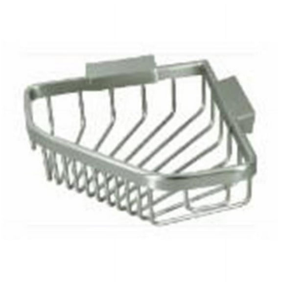6 in. Solid Brass Pentagon Wire Corner Shower Basket, Satin Nickel