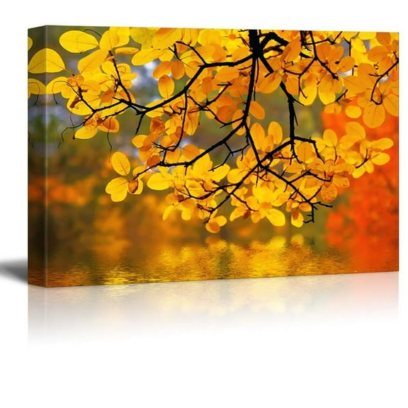 wall26 Canvas Print Wall Art Yellow Leaves in The Forest with Bokeh Camera Effect Floral Nature Photography Realism Bohemian Scenic Relax/Calm Cool for Living Room, Bedroom, Office - 32"x48&quot