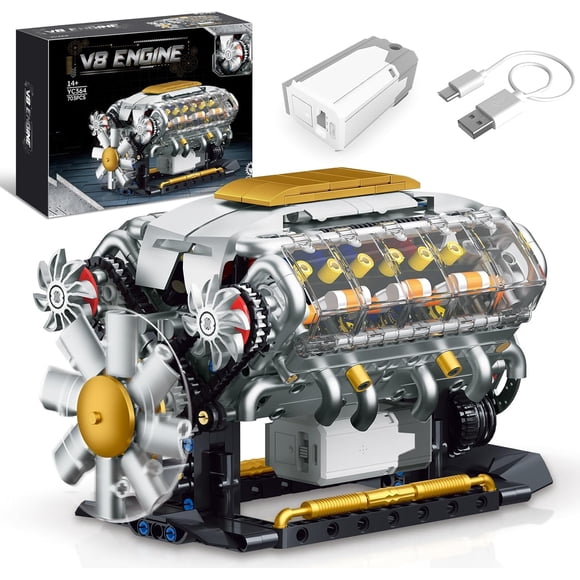 V8 Engine Building Kit That Runs, Build Your Own MOC Mini V8 Engine Model Toy for Adults, Compatible with Car Set, STEM Building Project for Teens & Kids Boys 8-14 (703 PCS)