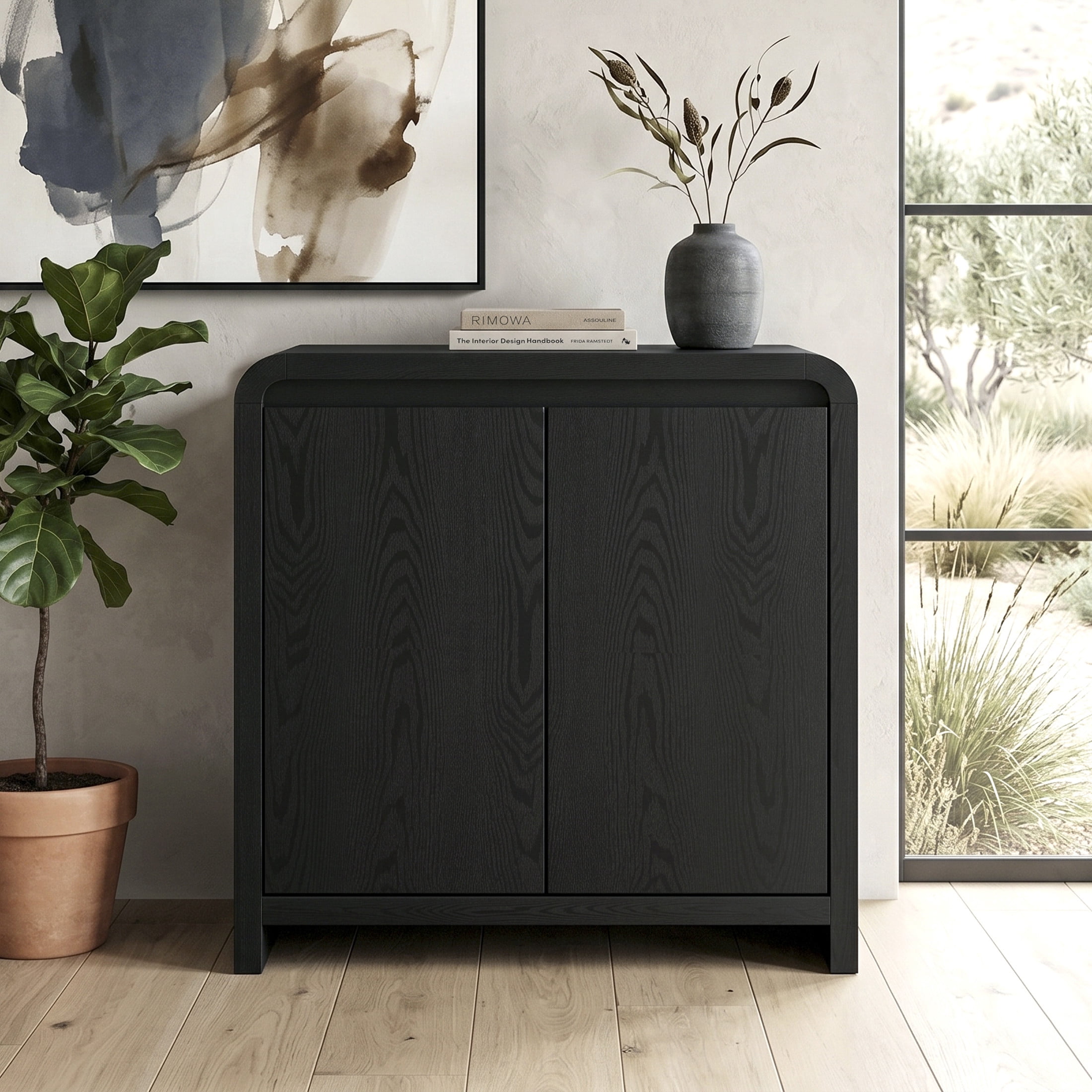 Evelyn&Zoe Modern/Contemporary 32" Wide Black Grain Accent Cabinet