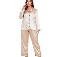 thumbnail image 4 of EFINNY Women's Plus Size Pajamas Set Polyester Silk Long Sleeve Cardigan And Long Pants Loungewear Set, 4 of 7