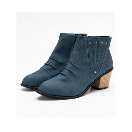 

Ymiytan Women s Booties Stacked Heel Zip-Up Fashion Ankle Boots Blue 6