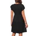 thumbnail image 5 of Hibeli Women's Textured Button-Front V Neck Flutter Sleeve Cinched Waist Dress, 5 of 7