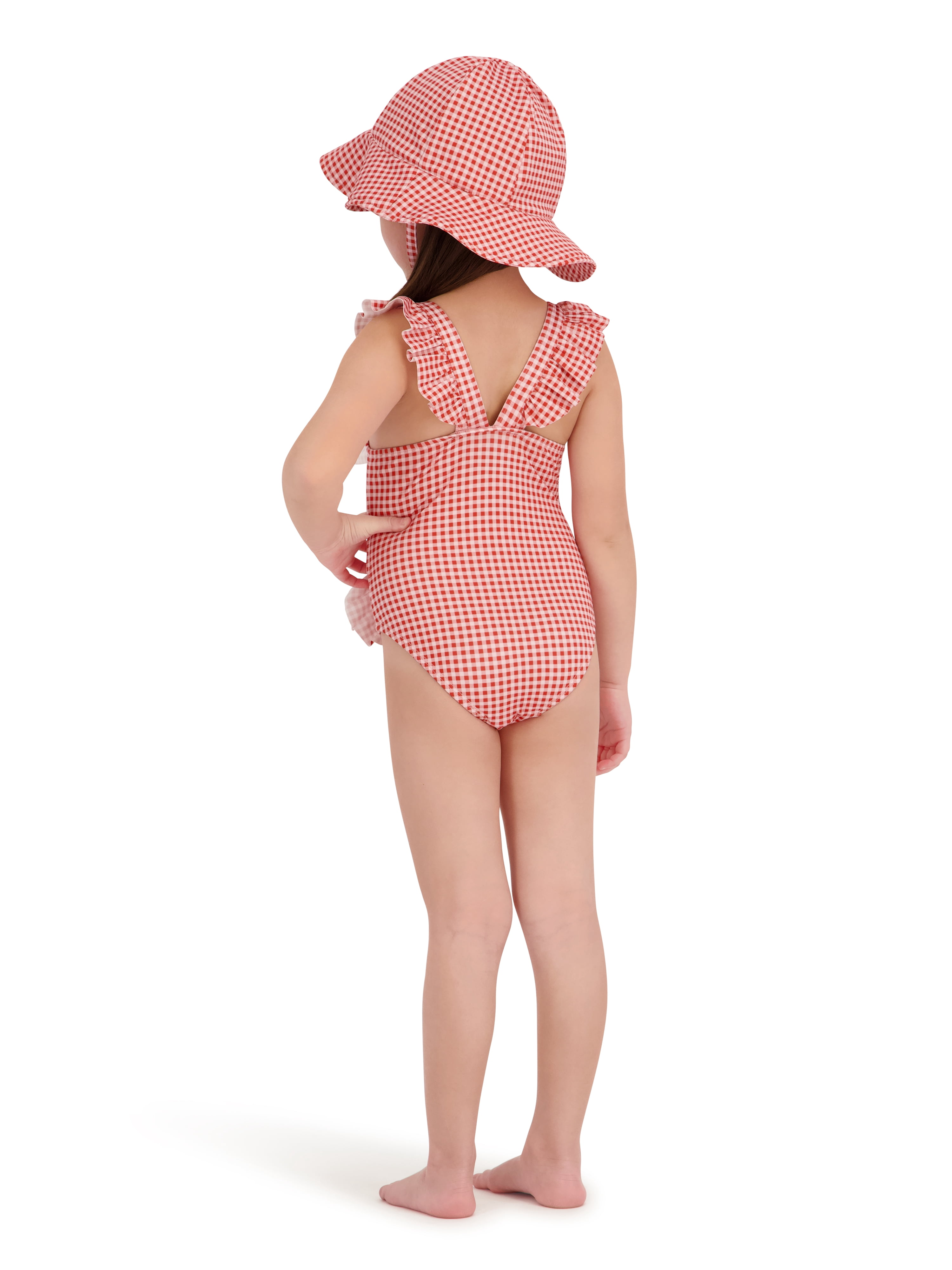 Character Toddler Girl One-Piece Swimsuit with Hat, Sizes 12M- 5T