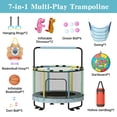 thumbnail image 2 of Baxluxe 55" 7-in-1 Upgraded Kids Trampoline, Reinforced Safe Design with Adjustable Height & Net, 500lbs Capacity Indoor and Outdoor Mini Trampoline for Boys & Girls Ages 3-8, Blue Dinosaur, 2 of 7