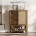 thumbnail image 6 of SICOTAS 31.5"W Boho Shoe Cabinet with 2 Rattan Doors, Boho, Cherry Oak  Coastal Shoe Storage Organizer with Adjustable Shelves & Open Storage for  Hallway  Foyer Living Room, 6 of 7