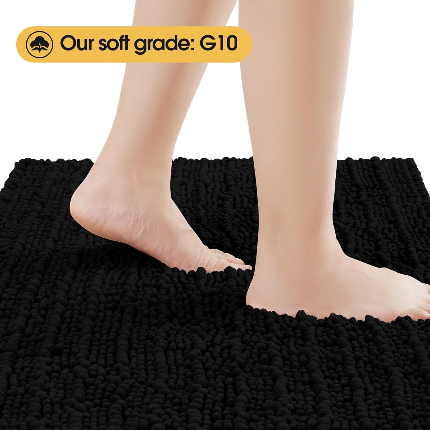 HAKUNA Upgrade Extra Large Black Bathroom Rug Set 3 Pieces Ultra Soft, Thick Absorbent Bath Mats, Non Slip Chenille Toilet Mat for Bathroom, Bedroom, Kitchen