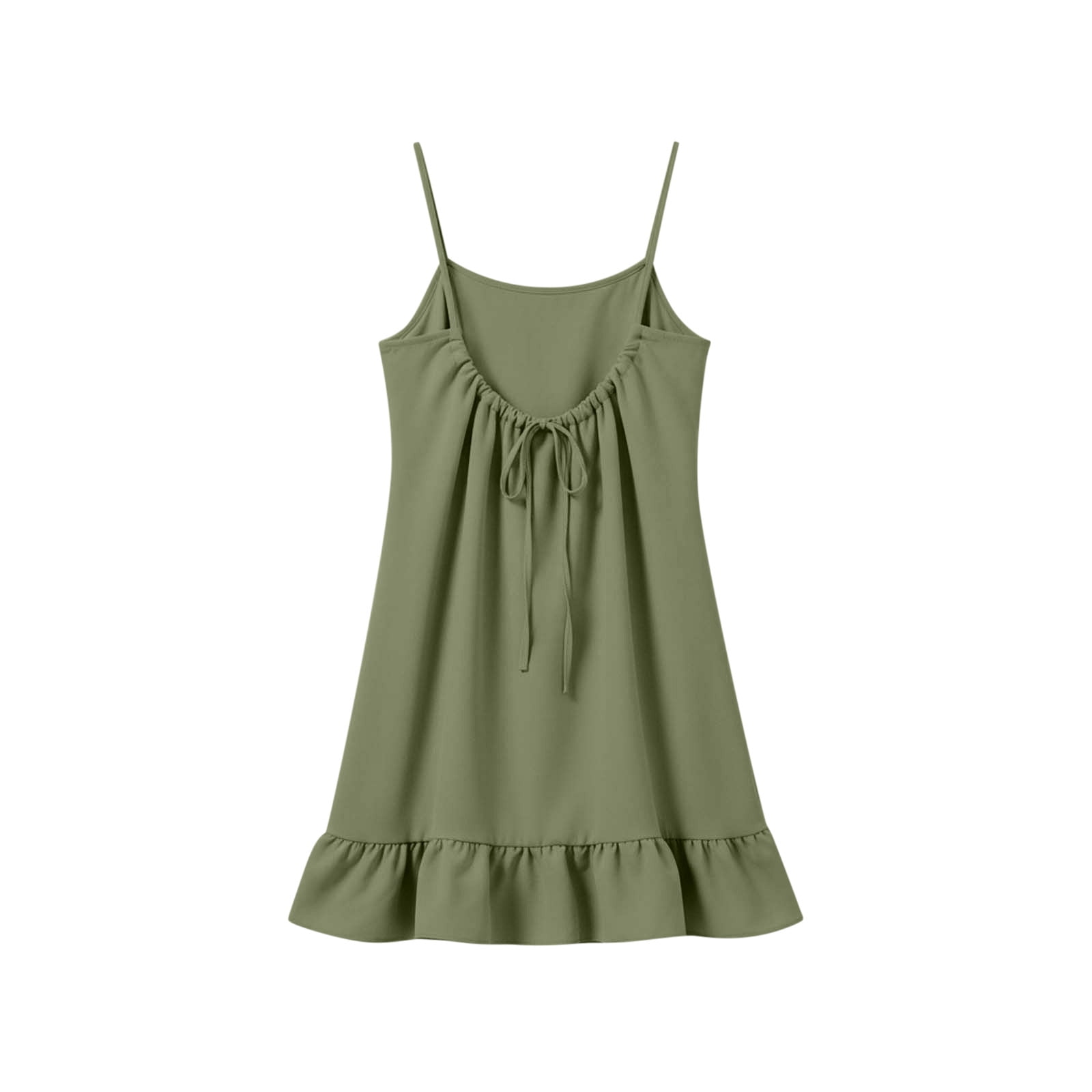Oplxuo Linen Dresses for Women 2026 Boho Backless Spaghetti Strap Ruffle Mini Dress Plus Size Summer Beach Vacation Sundress
