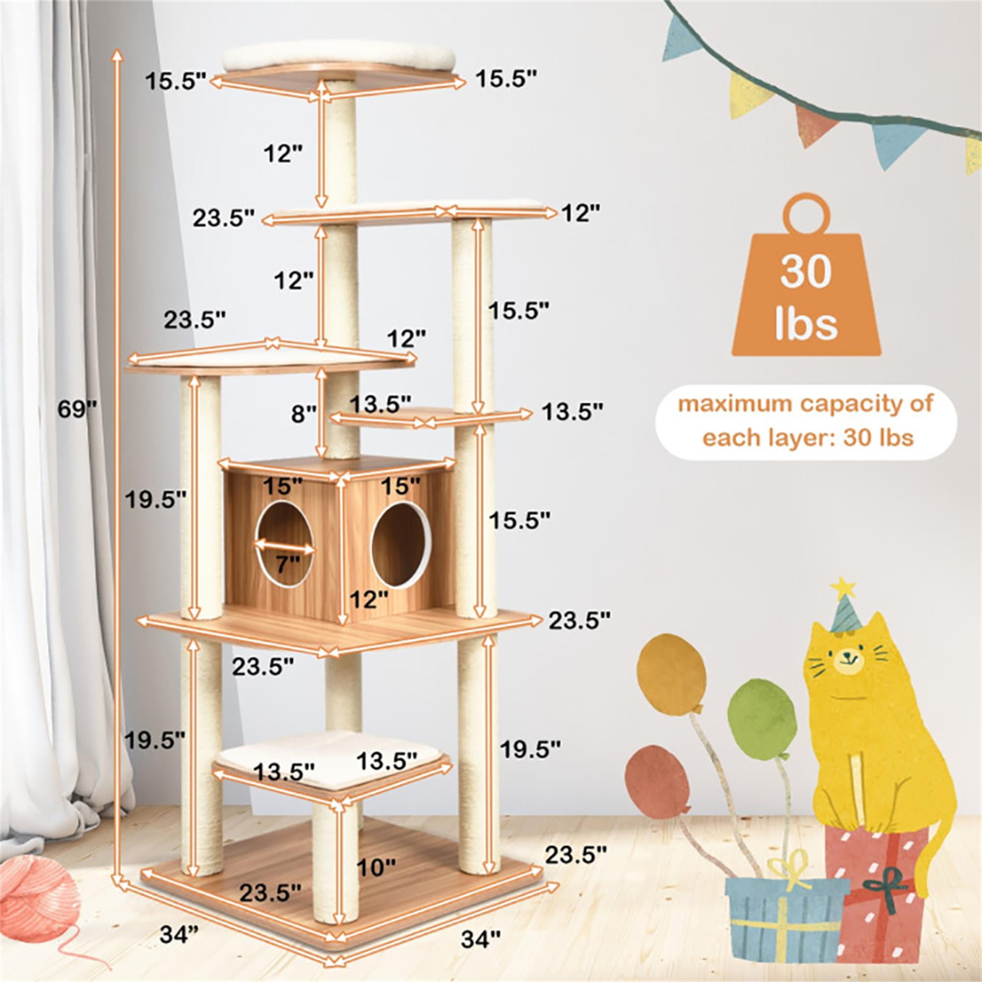 resenkos 71" Modern Cat Tree Tower for Indoor Cats, Wood Cat Condo with Scratching Post and Removable Pads for Small Large Cats, Beige