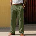thumbnail image 2 of Garbnen Linen Pants Mens Straight Leg Elastic Waist Baggy Trouser for Men Spring Summer Beach Mens' Lounge Pants with Pockets, 2 of 4