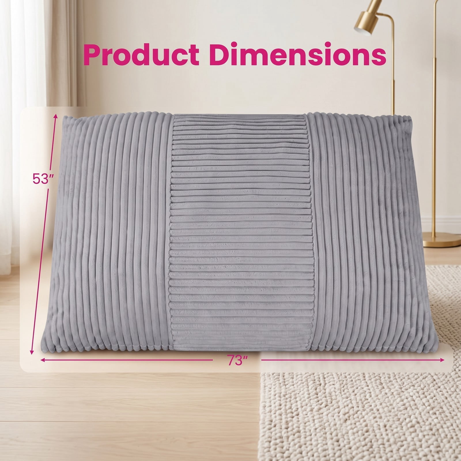 Furnibear 3-in-1 Large Bean Bag Chair, Convertible Corduroy Lounger Bed Sofa with Plush Sponge Fill and Washable Zippered Cover for Bedroom Dorm Living Room, Light Gray