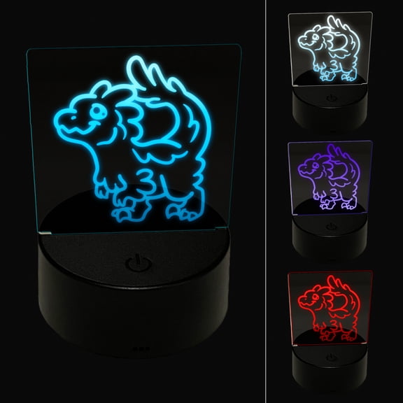 Chibi Raptor Feathered Velociraptor Dinosaur LED Night Light Sign 3D Illusion Desk Nightstand Lamp