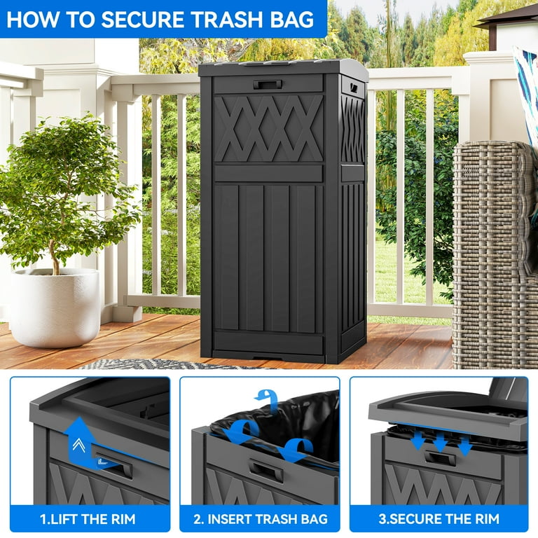 Dextrus 31-Gallon Resin Trash Can With Lid & Tray, Waterproof for