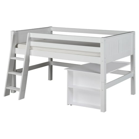 Camaflexi Twin Size Low Loft Bed With Retractable Desk Panel Camaflexi Twin Size Low Loft Bed With Retractable Desk Panel Headboard White Finish